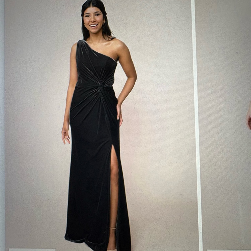 Revelry Black One-Shoulder Evening Gown with Side Slit